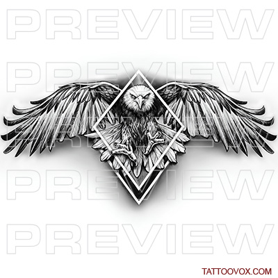 Swooping bald eagle tattoo design triangle claws wings tattoovox
