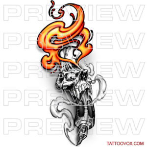 Tattoo Machine Skull with Flames tattoo design tattoo drawing ideas by tattoovox