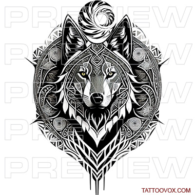 tribal wolf with moon tattoo design tattoovox