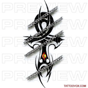 Tribal Cross with chains tattoo design