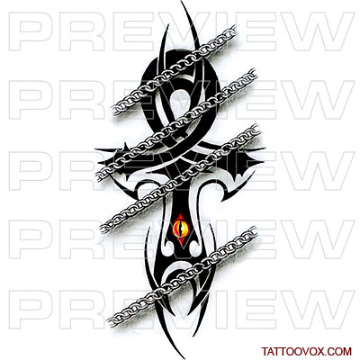 Tribal Cross with chains tattoo design - TattooVox Award Winning Tattoo  Designs Online